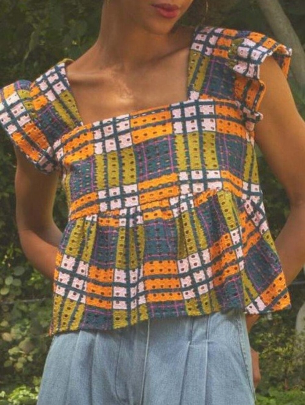 The Odells Brittany Plaid Eyelet Crop Top Size Medium Boho